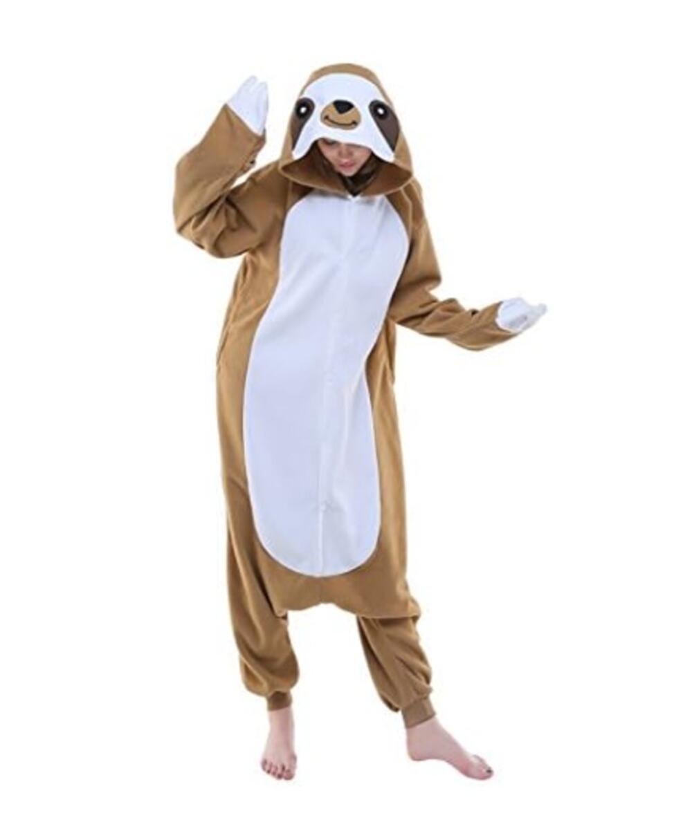 Newcosplay Unisex Adult Sloth One Piece Costume Jumpsuit Sz S EUC